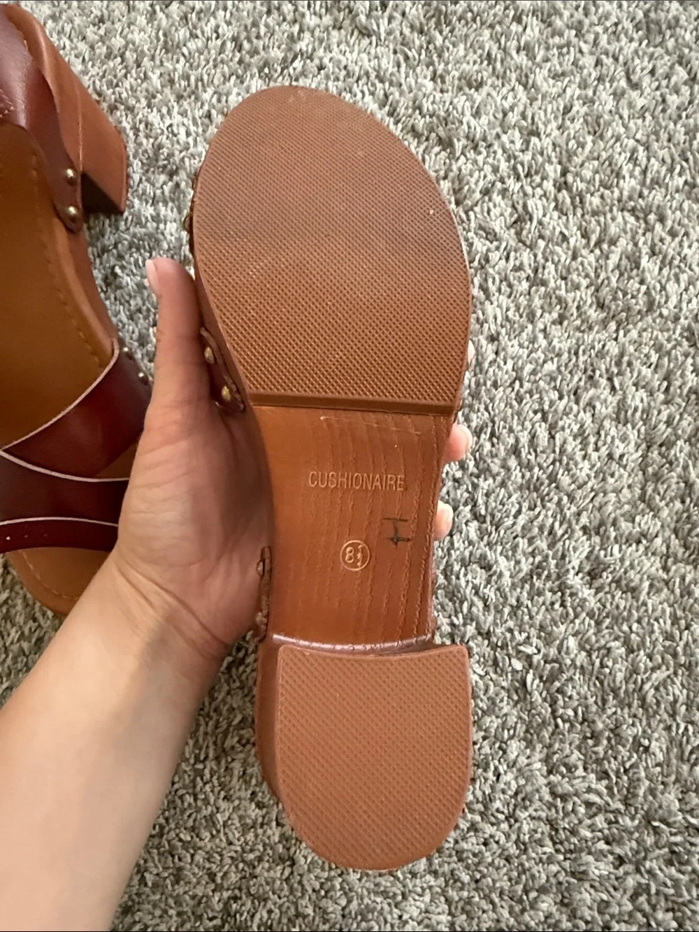 Women's Cognac Leather Wedge Sandals with Ankle Strap